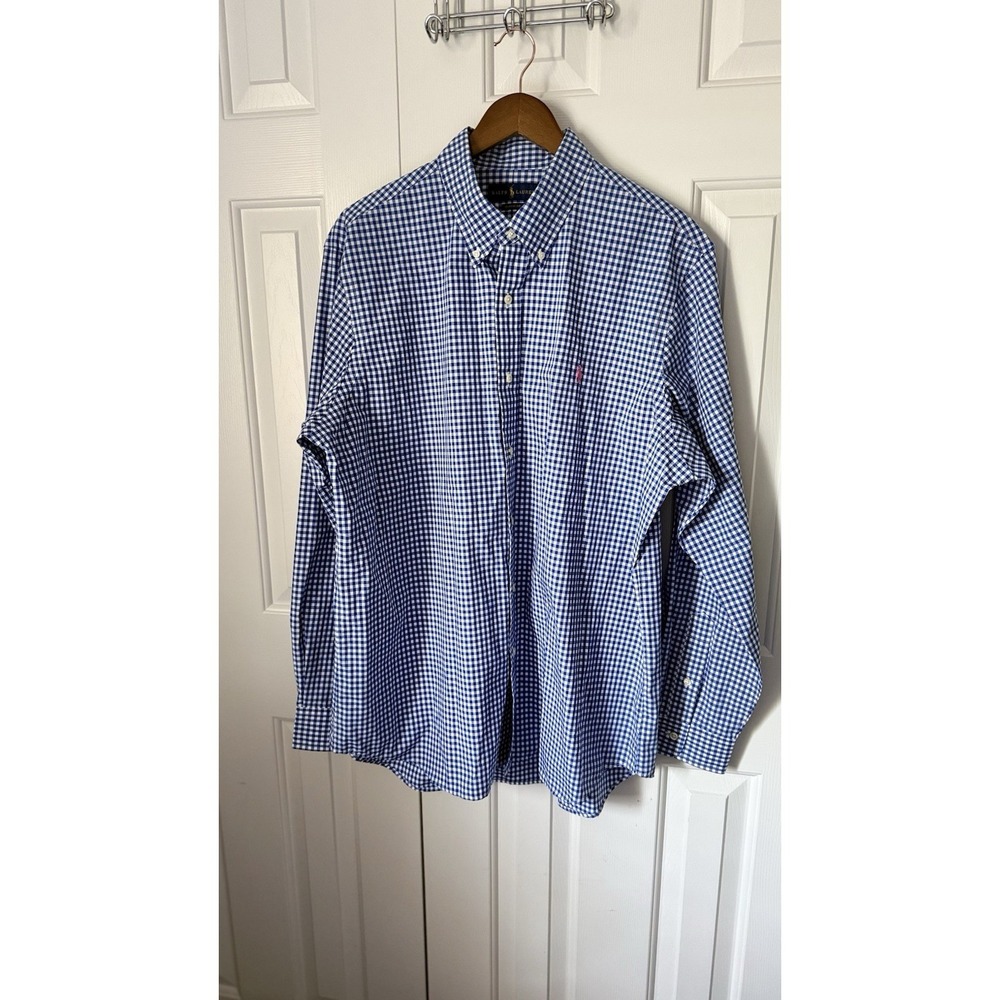 Ralph Lauren Men's Long Sleeve Classic Fit Shirt In A Sz‎ Large Blue Plaid EUC